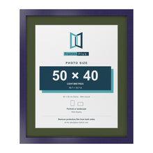 Purple 60 x 50 cm picture frame with a green mount for a 50 x 40 cm photo