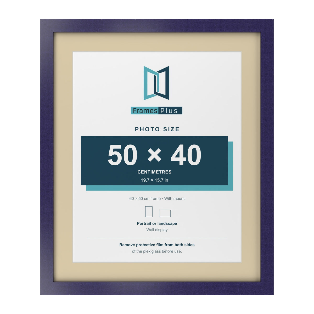 Purple 60 x 50 cm picture frame with an ivory mount for a 50 x 40 cm photo