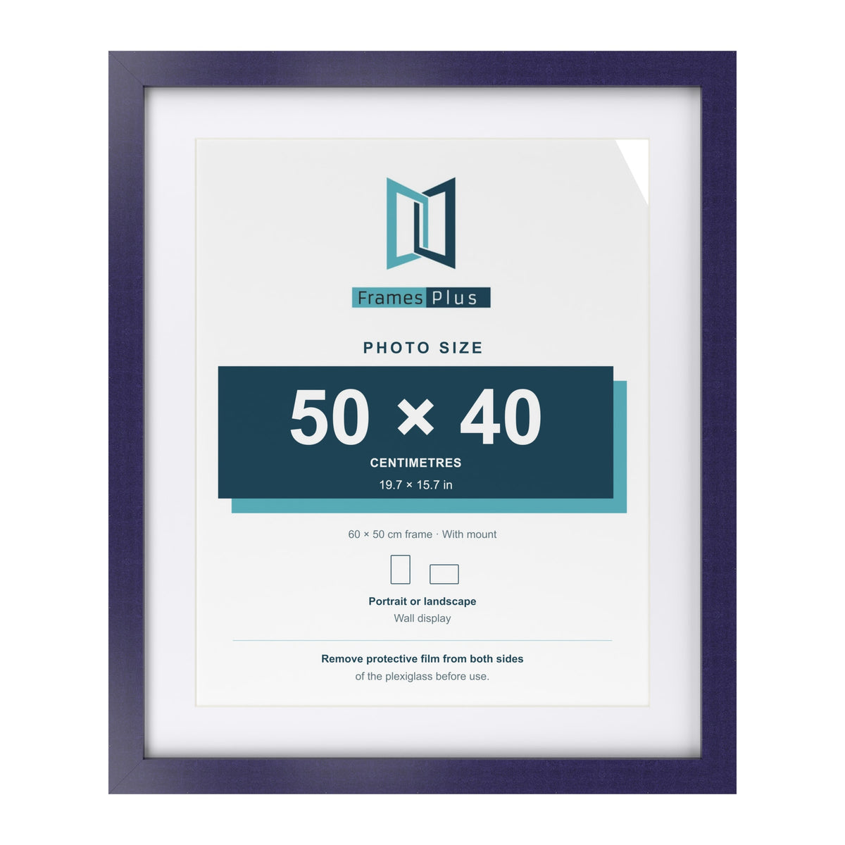 Purple 60 x 50 cm picture frame with a white mount for a 50 x 40 cm photo