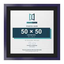 Purple 60 x 60 cm picture frame with a black mount for a 50 x 50 cm photo