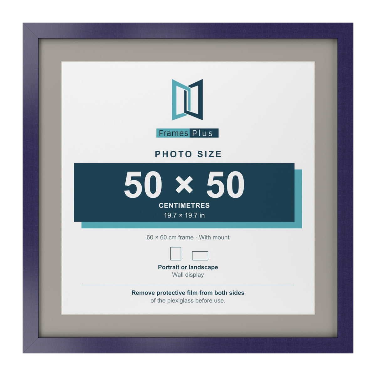 Purple 60 x 60 cm picture frame with a Dawn Grey mount for a 50 x 50 cm photo