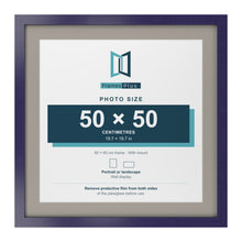 Purple 60 x 60 cm picture frame with a Dawn Grey mount for a 50 x 50 cm photo
