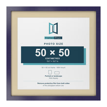 Purple 60 x 60 cm picture frame with an ivory mount for a 50 x 50 cm photo