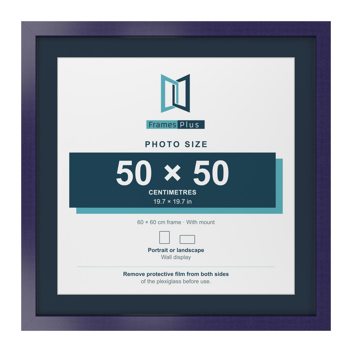 Purple 60 x 60 cm picture frame with a Pacific Blue mount for a 50 x 50 cm photo