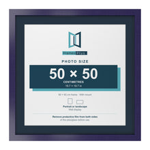 Purple 60 x 60 cm picture frame with a Pacific Blue mount for a 50 x 50 cm photo