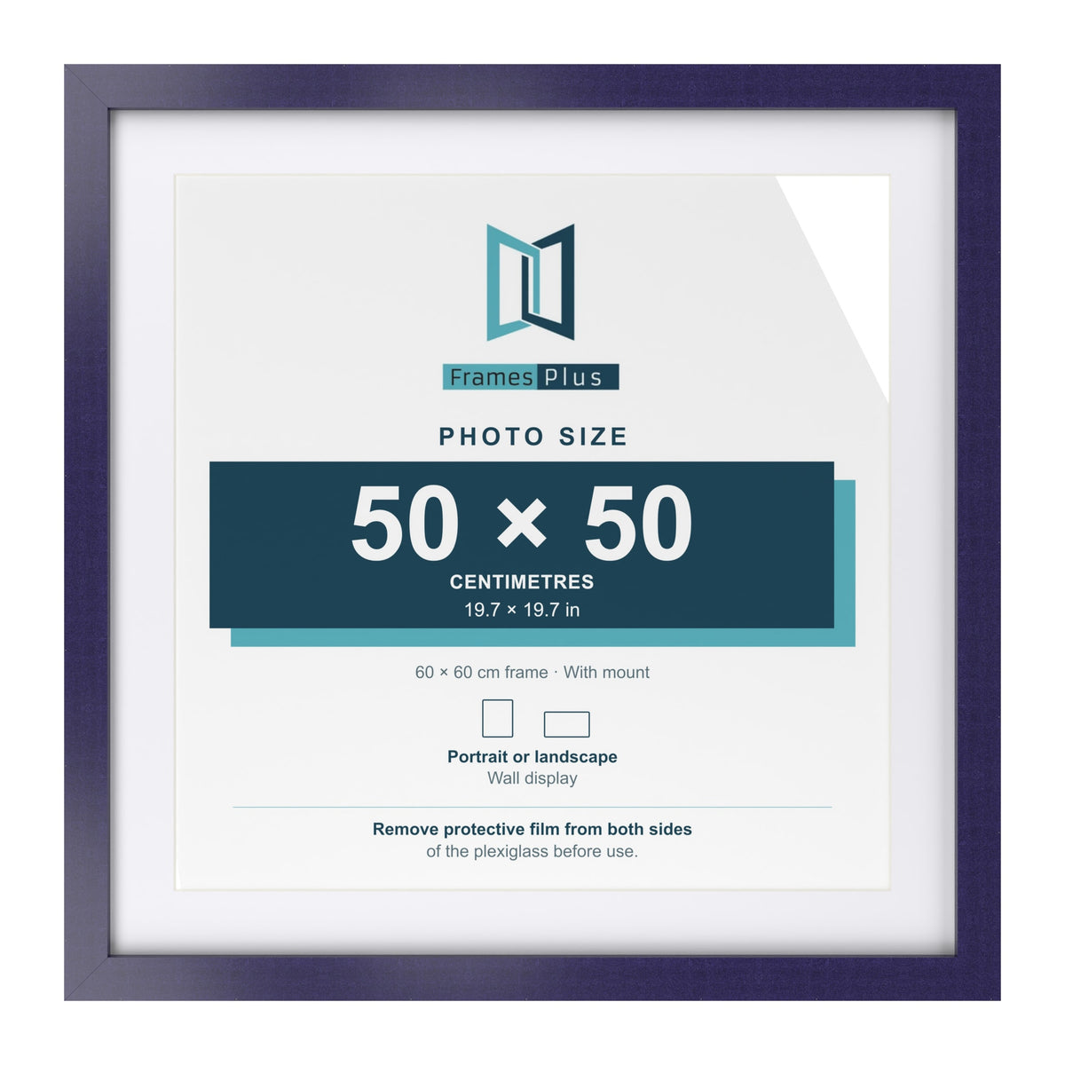 Purple 60 x 60 cm picture frame with a white mount for a 50 x 50 cm photo