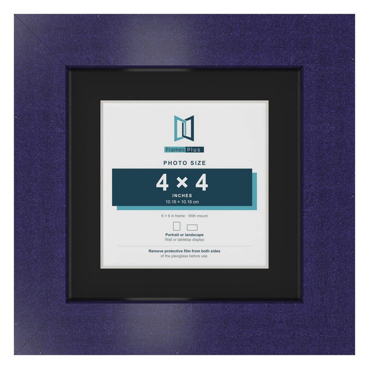 Purple 6 x 6 inch picture frame with a black mount for a 4 x 4 inch photo