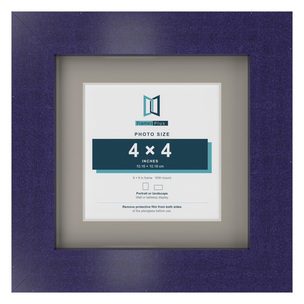 Purple 6 x 6 inch picture frame with a Dawn Grey mount for a 4 x 4 inch photo