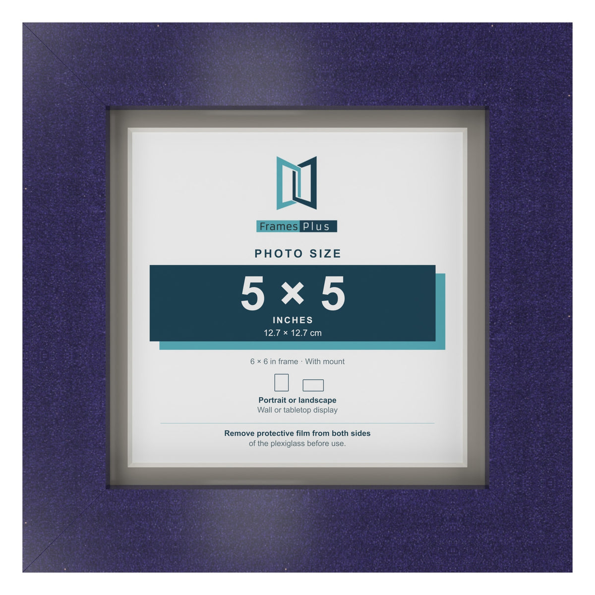 Purple 6 x 6 inch picture frame with a Dawn Grey mount for a 5 x 5 inch photo