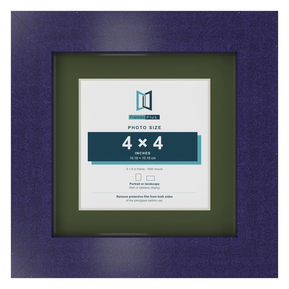 Purple 6 x 6 inch picture frame with a green mount for a 4 x 4 inch photo