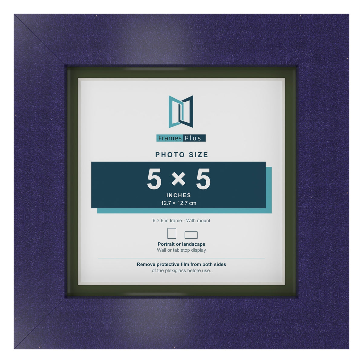 Purple 6 x 6 inch picture frame with a green mount for a 5 x 5 inch photo