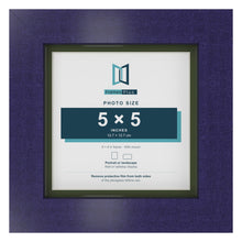 Purple 6 x 6 inch picture frame with a green mount for a 5 x 5 inch photo