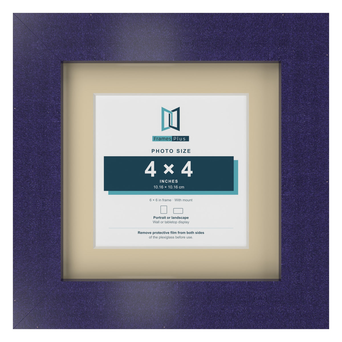 Purple 6 x 6 inch picture frame with an ivory mount for a 4 x 4 inch photo