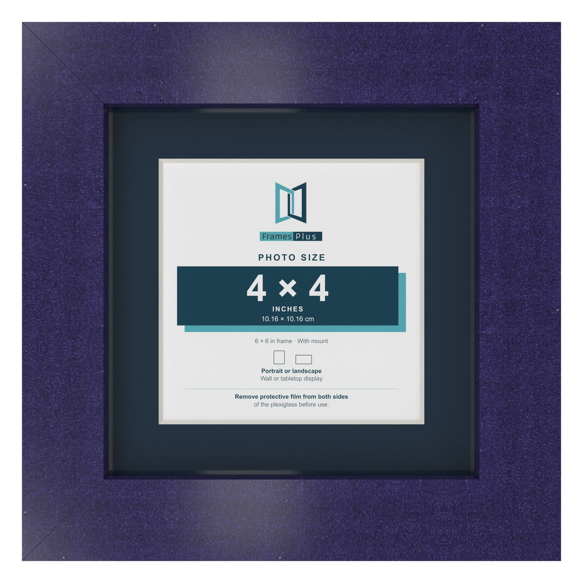 Purple 6 x 6 inch picture frame with a Pacific Blue mount for a 4 x 4 inch photo