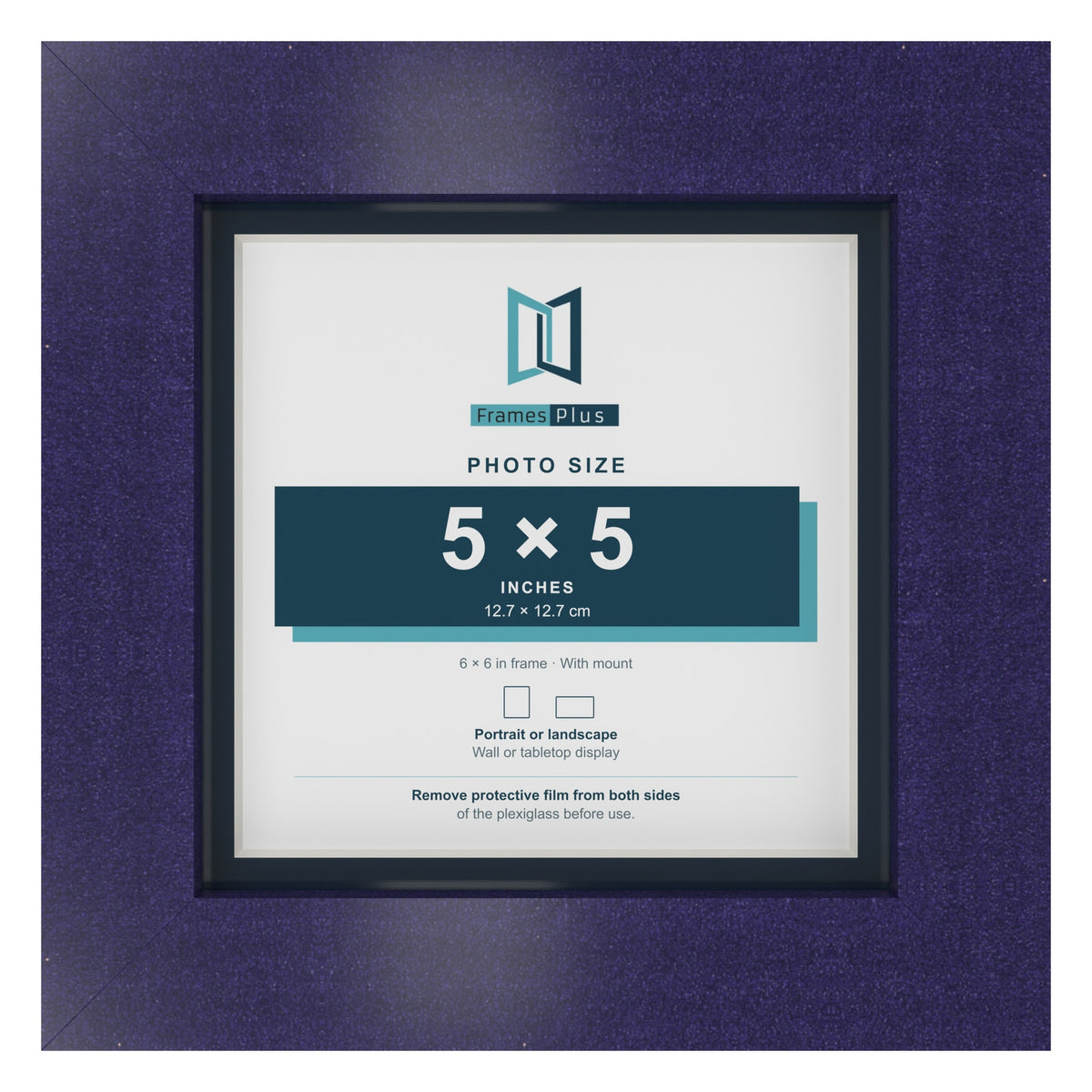 Purple 6 x 6 inch picture frame with a Pacific Blue mount for a 5 x 5 inch photo