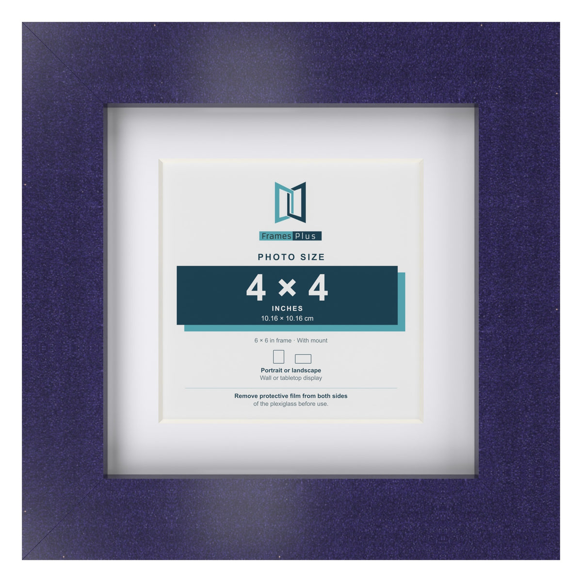Purple 6 x 6 inch picture frame with a white mount for a 4 x 4 inch photo