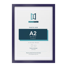 Purple 70 x 50 cm picture frame with a white mount for an A2 photo