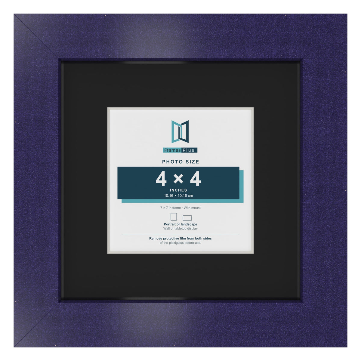 Purple 7 x 7 inch picture frame with a black mount for a 4 x 4 inch photo