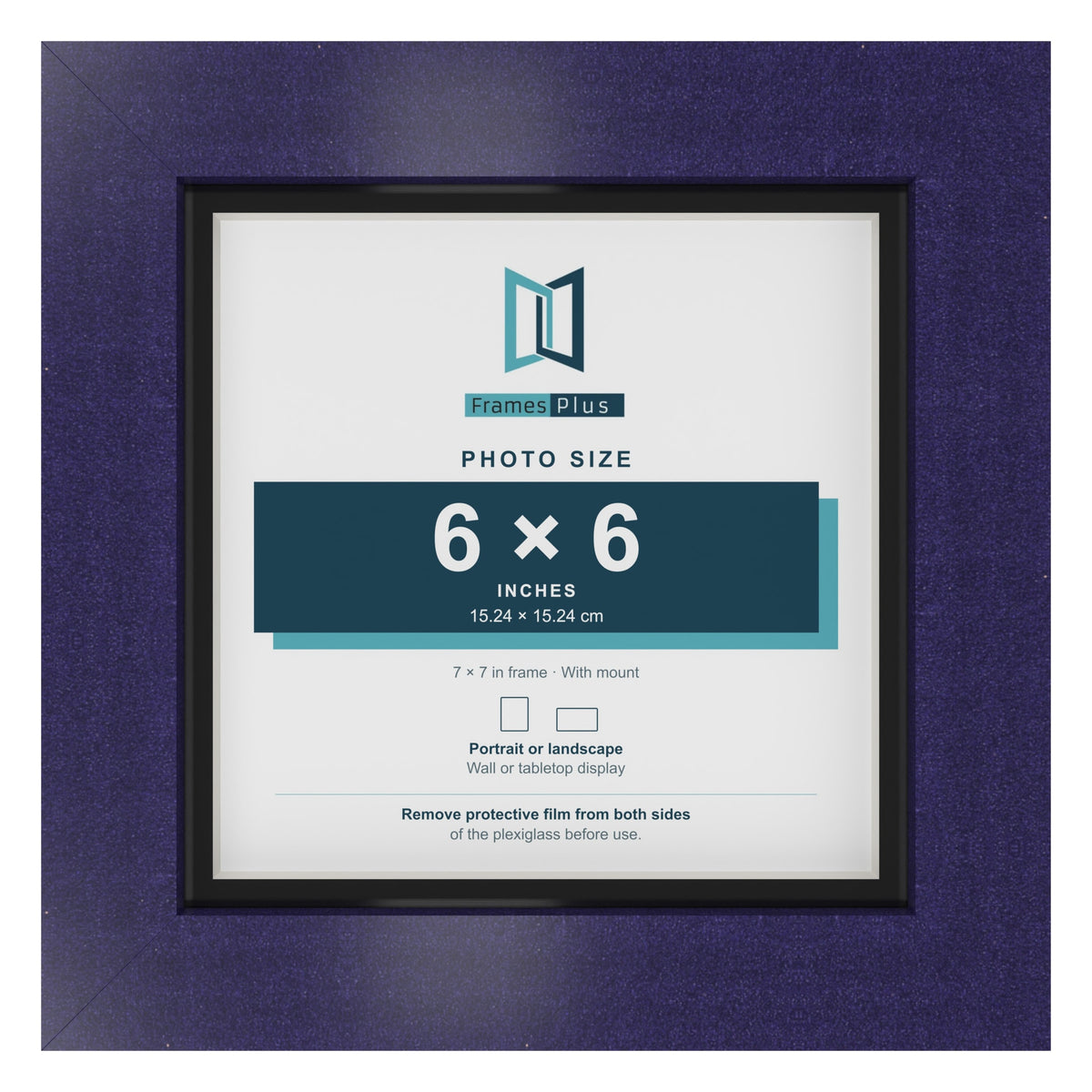 Purple 7 x 7 inch picture frame with a black mount for a 6 x 6 inch photo