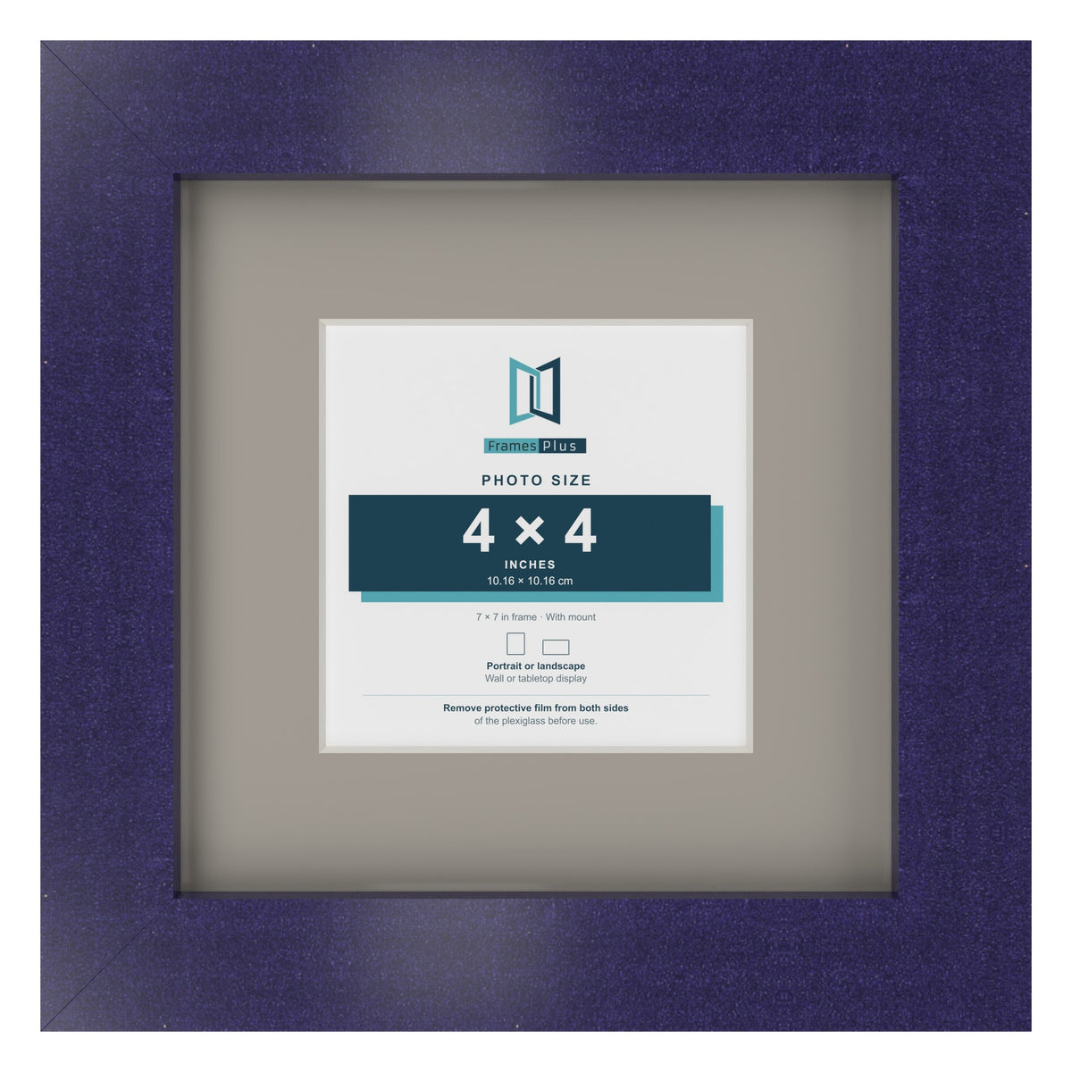 Purple 7 x 7 inch picture frame with a Dawn Grey mount for a 4 x 4 inch photo