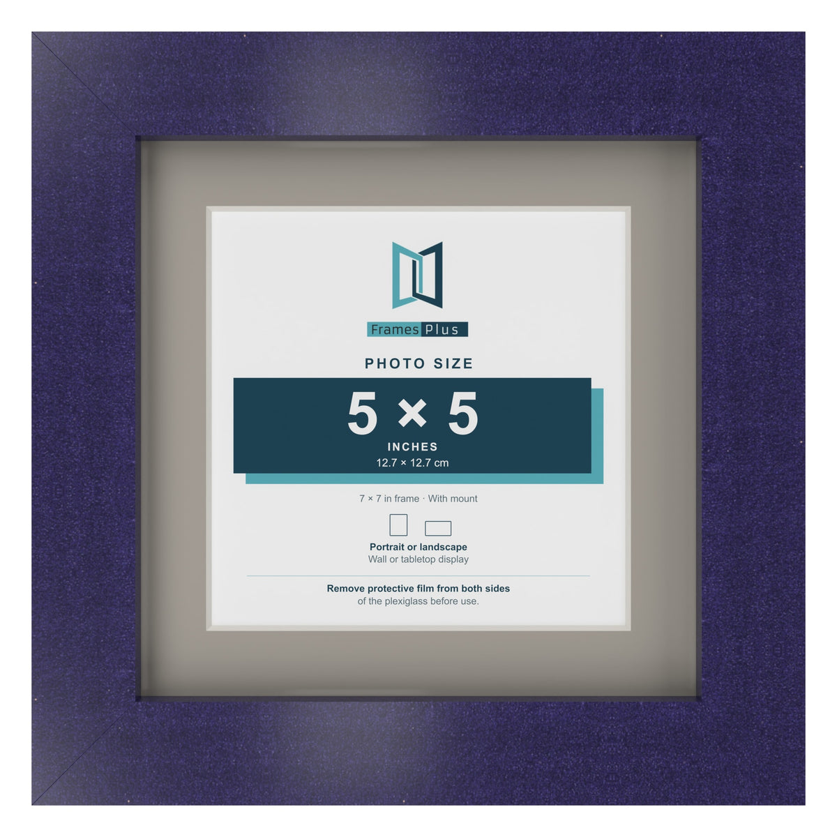 Purple 7 x 7 inch picture frame with a Dawn Grey mount for a 5 x 5 inch photo
