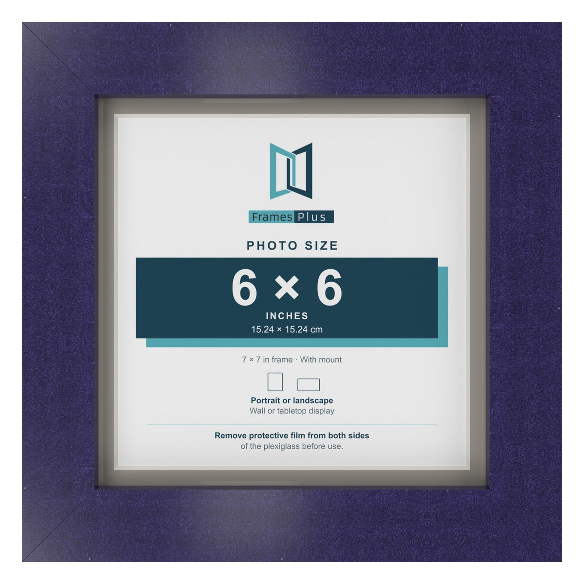 Purple 7 x 7 inch picture frame with a Dawn Grey mount for a 6 x 6 inch photo