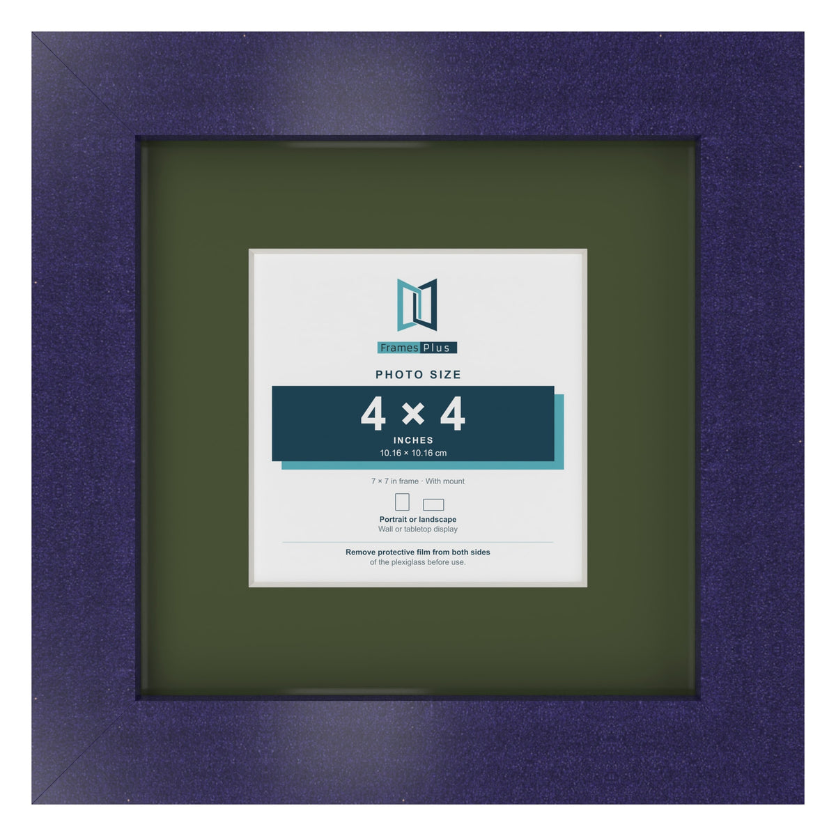 Purple 7 x 7 inch picture frame with a green mount for a 4 x 4 inch photo