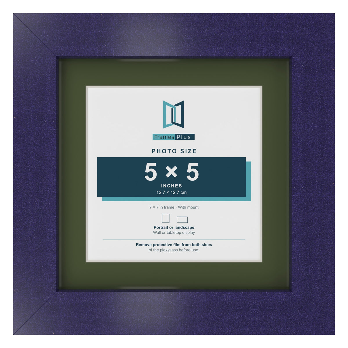 Purple 7 x 7 inch picture frame with a green mount for a 5 x 5 inch photo