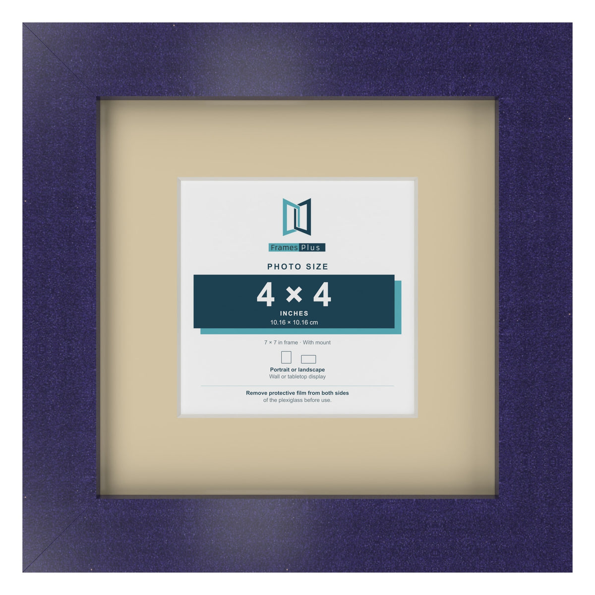 Purple 7 x 7 inch picture frame with an ivory mount for a 4 x 4 inch photo