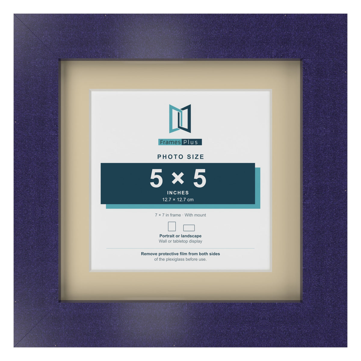 Purple 7 x 7 inch picture frame with an ivory mount for a 5 x 5 inch photo