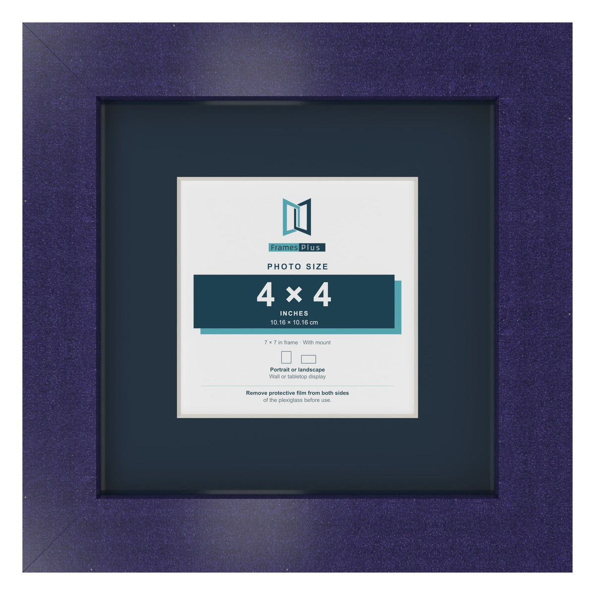 Purple 7 x 7 inch picture frame with a Pacific Blue mount for a 4 x 4 inch photo