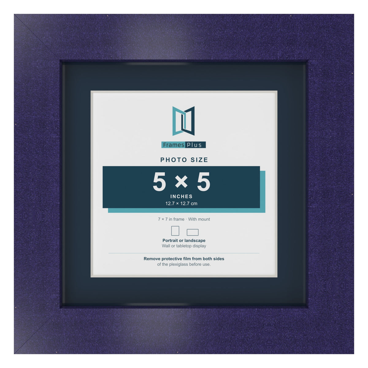 Purple 7 x 7 inch picture frame with a Pacific Blue mount for a 5 x 5 inch photo