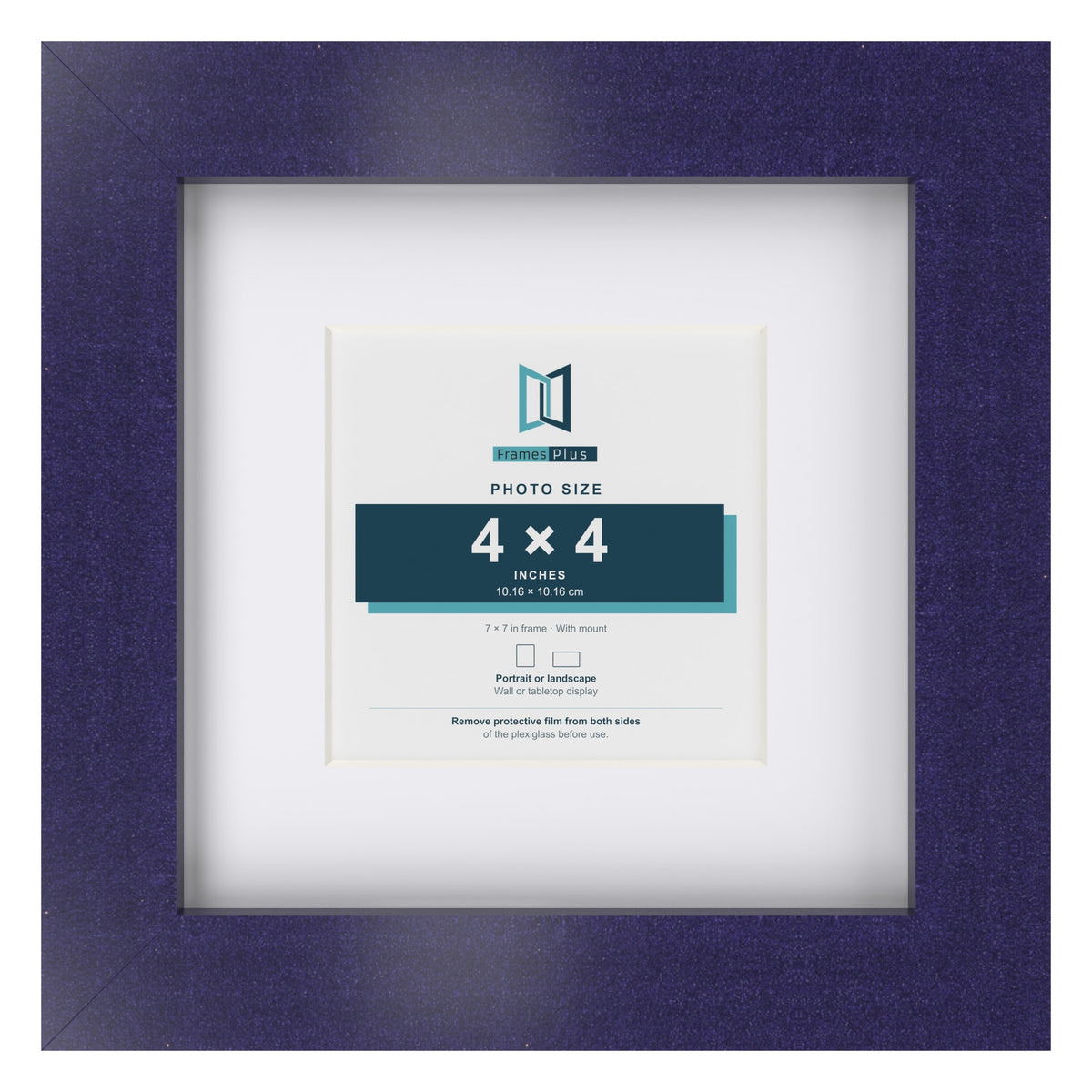 Purple 7 x 7 inch picture frame with a white mount for a 4 x 4 inch photo