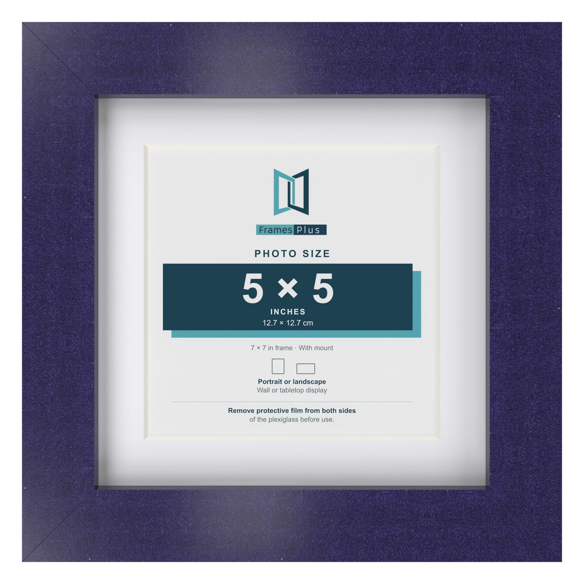 Purple 7 x 7 inch picture frame with a white mount for a 5 x 5 inch photo