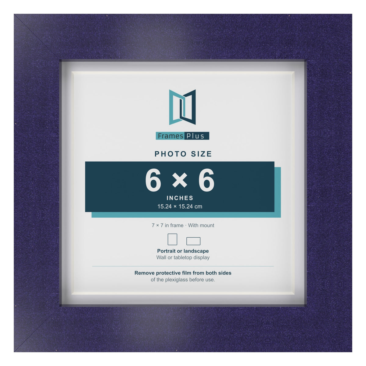 Purple 7 x 7 inch picture frame with a white mount for a 6 x 6 inch photo
