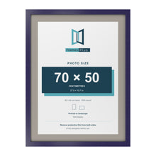 Purple 80 x 60 cm picture frame with a Dawn Grey mount for a 70 x 50 cm photo
