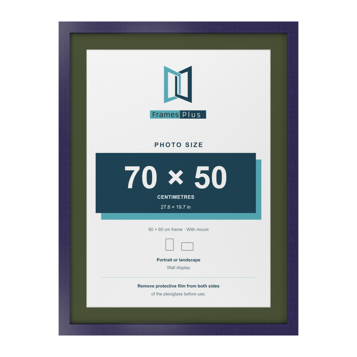 Purple 80 x 60 cm picture frame with a green mount for a 70 x 50 cm photo