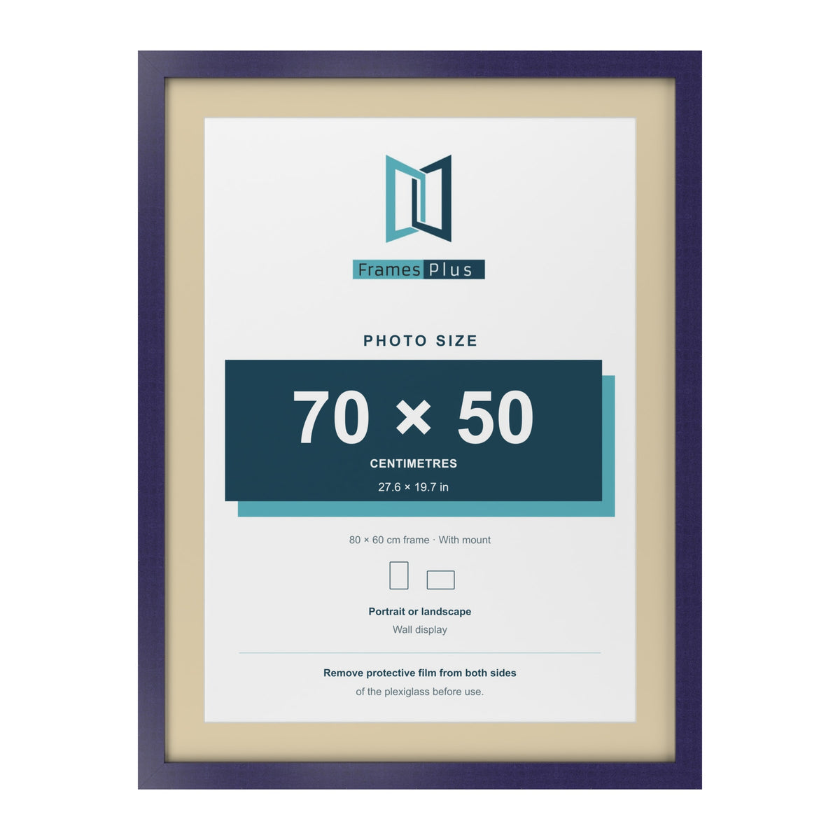 Purple 80 x 60 cm picture frame with an ivory mount for a 70 x 50 cm photo