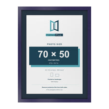 Purple 80 x 60 cm picture frame with a Pacific Blue mount for a 70 x 50 cm photo