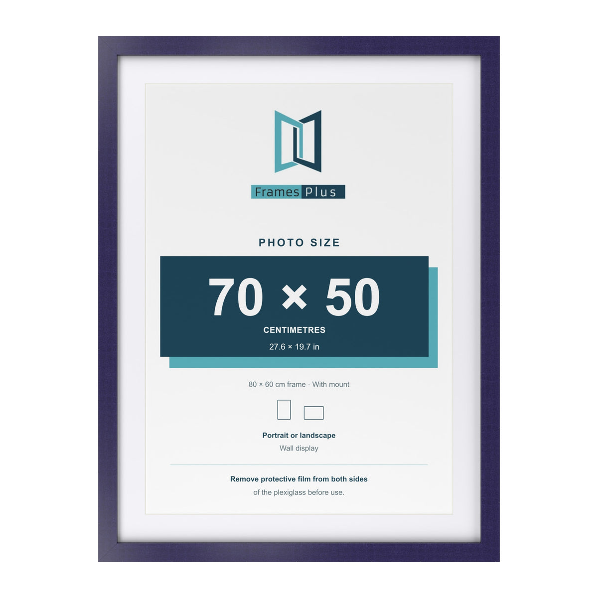 Purple 80 x 60 cm picture frame with a white mount for a 70 x 50 cm photo