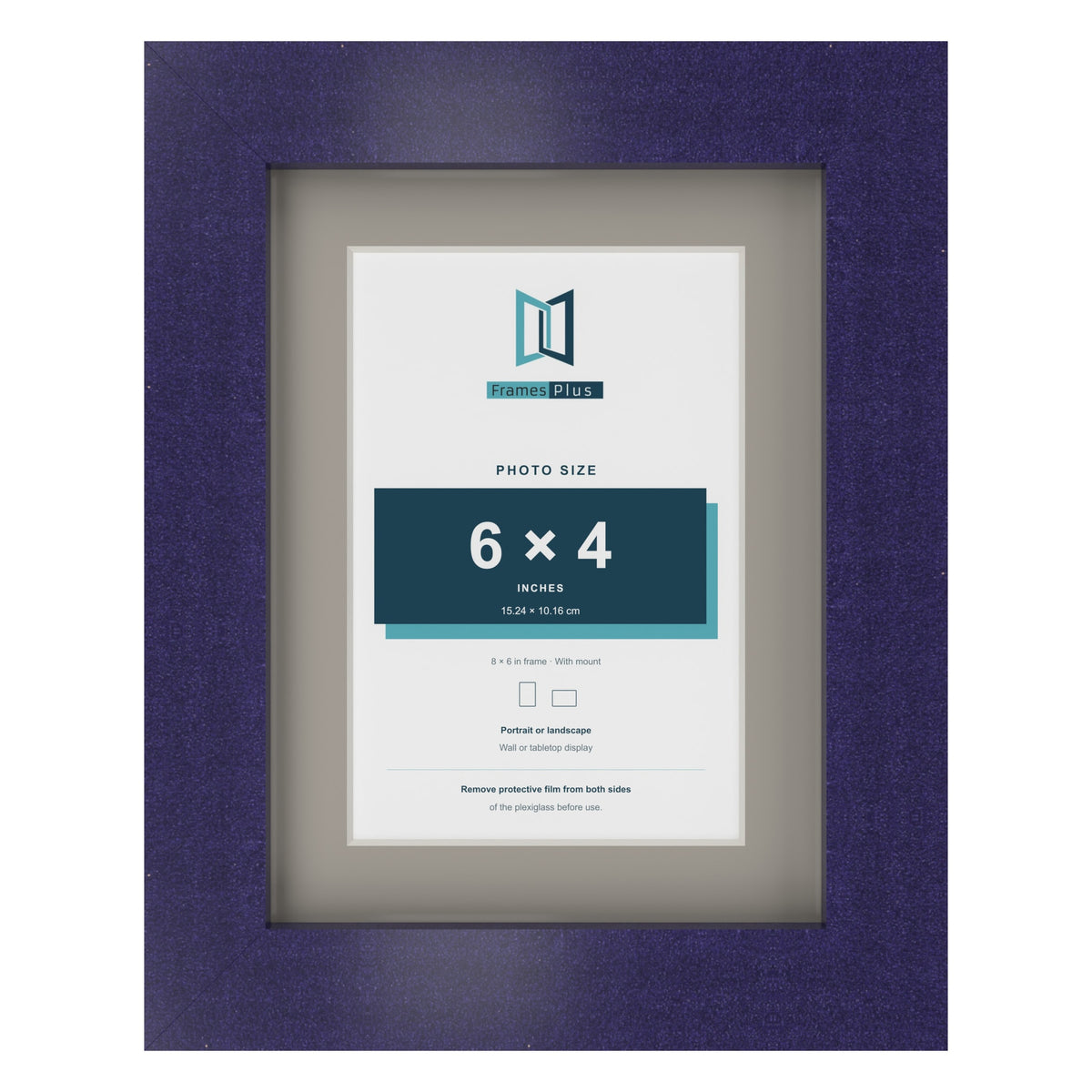 Purple 8 x 6 inch picture frame with a Dawn Grey mount for a 6 x 4 inch photo