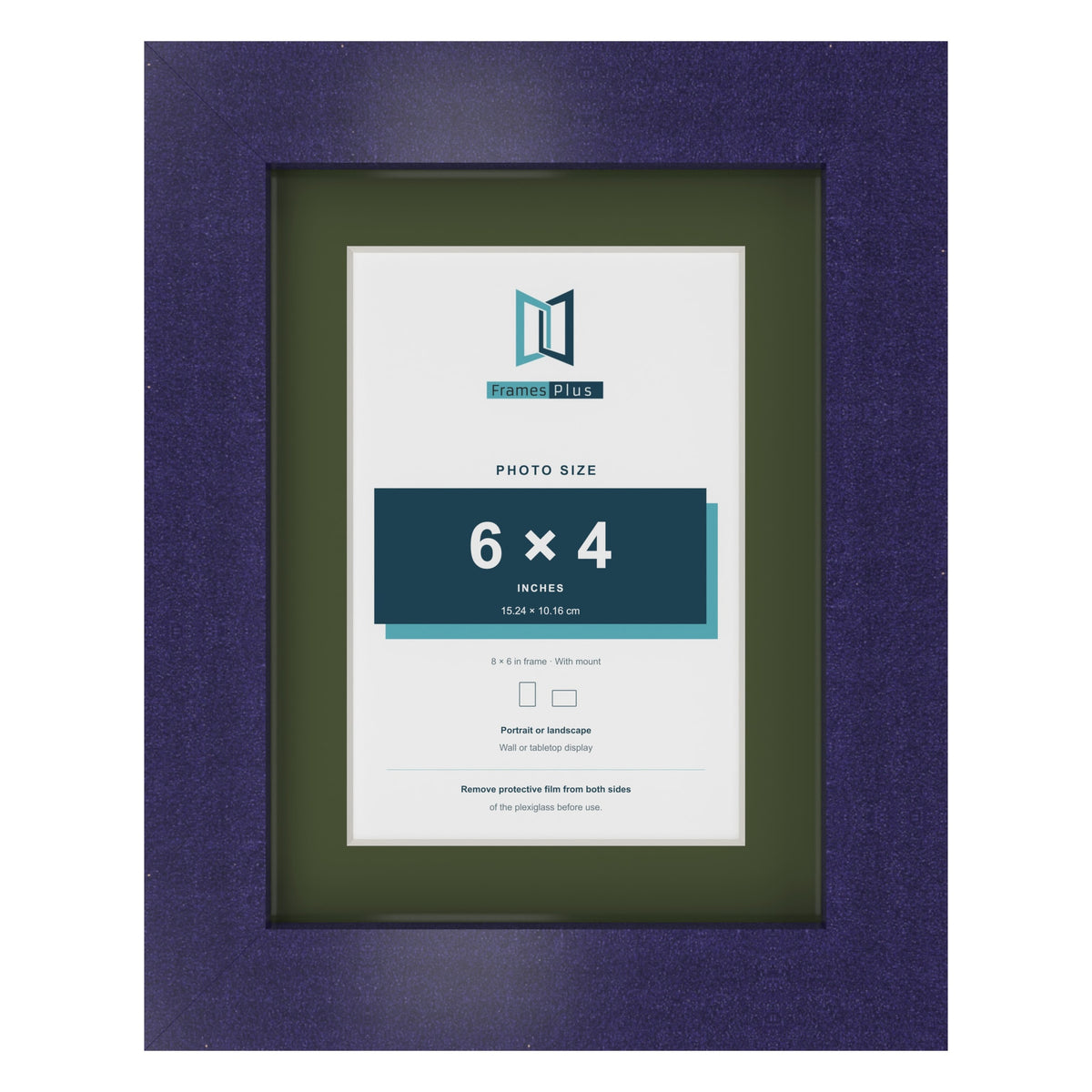 Purple 8 x 6 inch picture frame with a green mount for a 6 x 4 inch photo