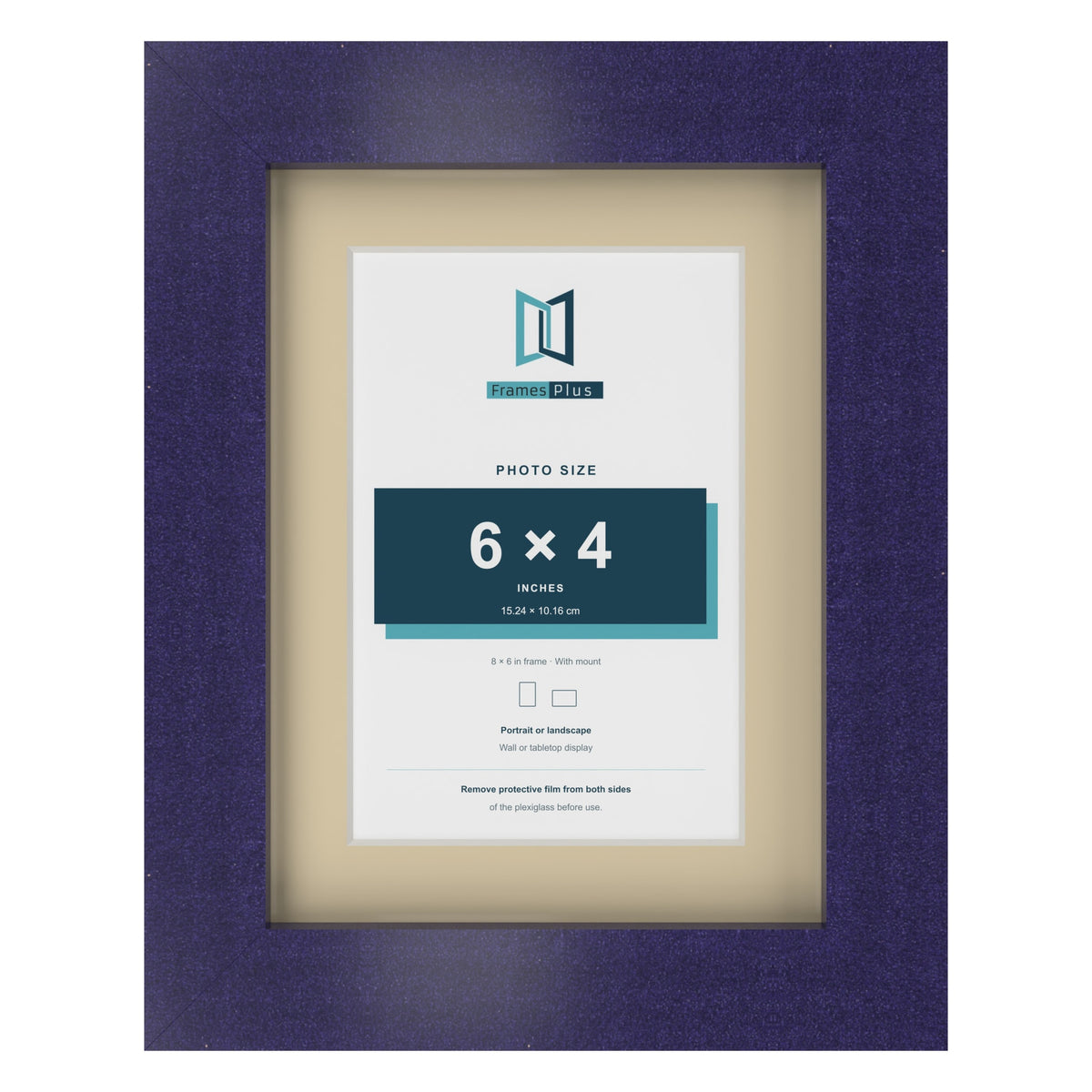 Purple 8 x 6 inch picture frame with an ivory mount for a 6 x 4 inch photo