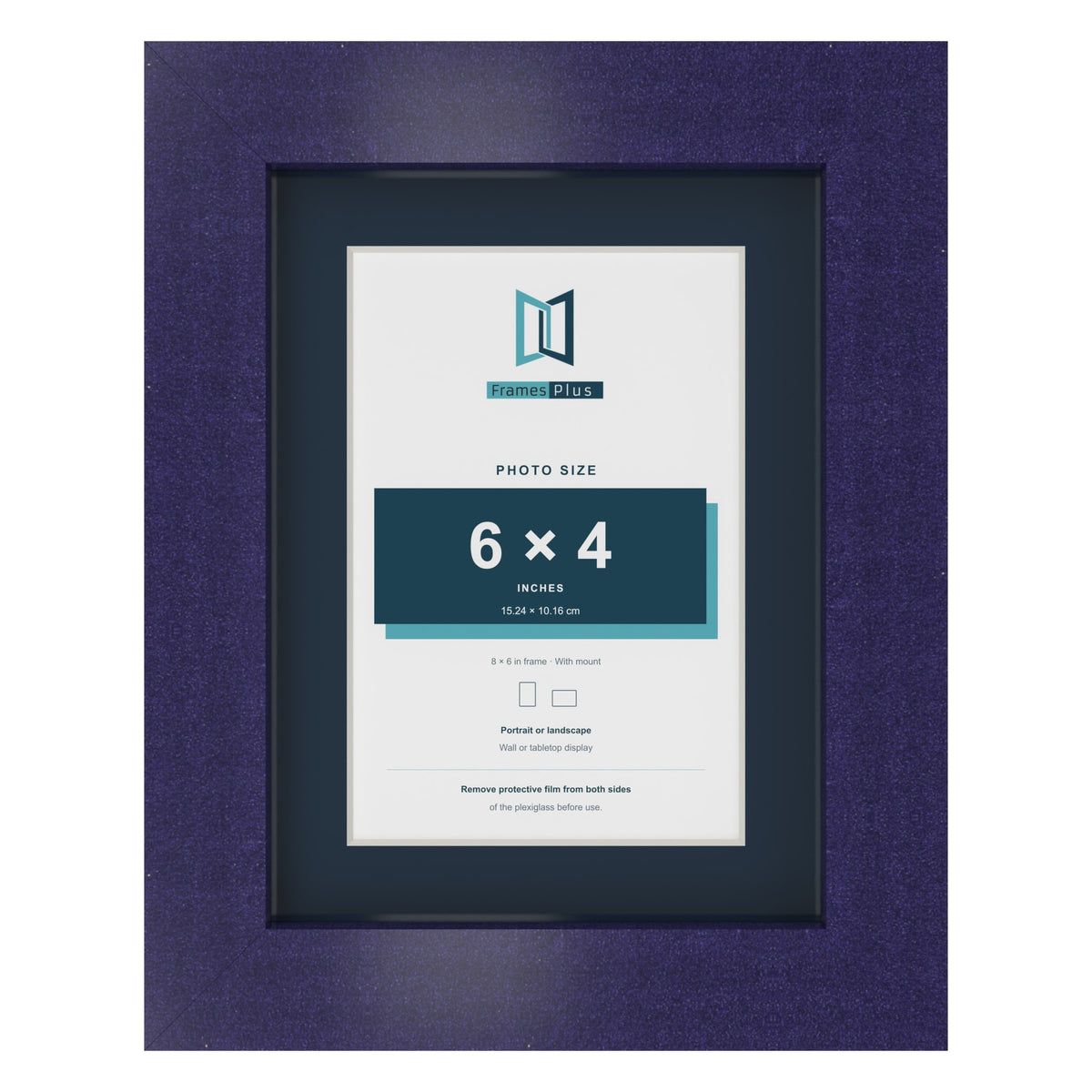 Purple 8 x 6 inch picture frame with a Pacific Blue mount for a 6 x 4 inch photo