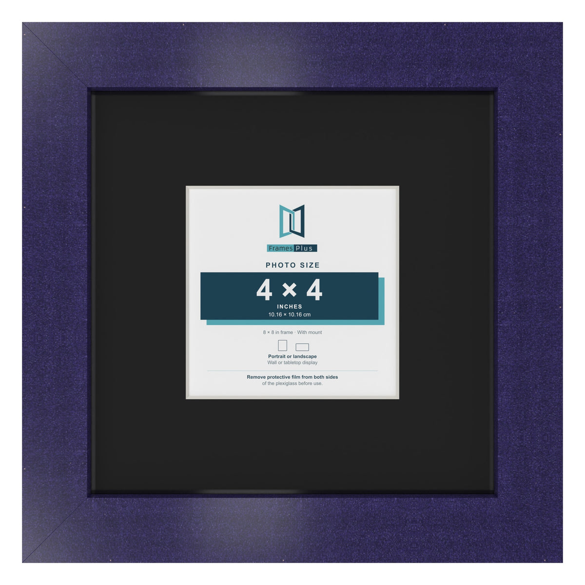 Purple 8 x 8 inch picture frame with a black mount for a 4 x 4 inch photo