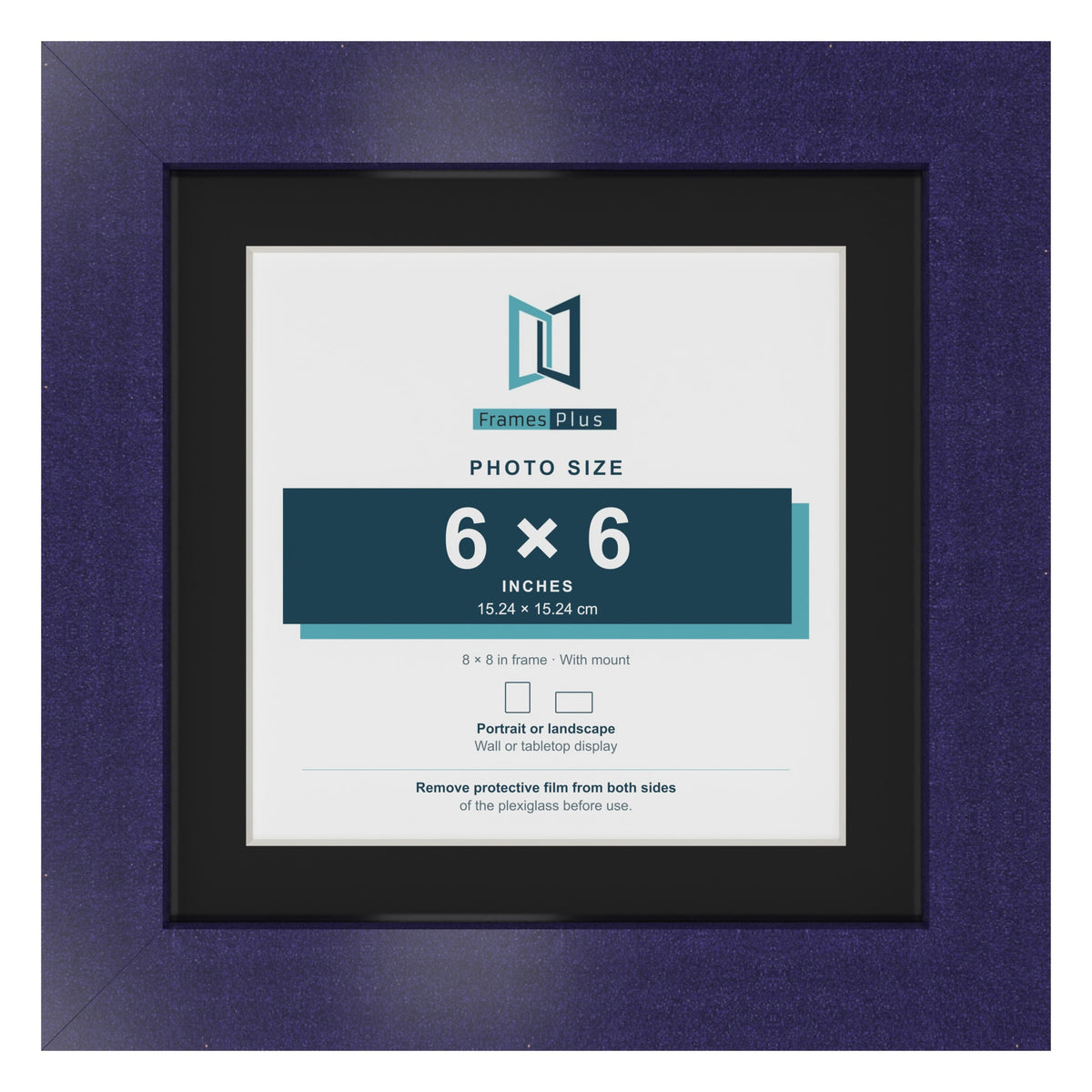 Purple 8 x 8 inch picture frame with a black mount for a 6 x 6 inch photo
