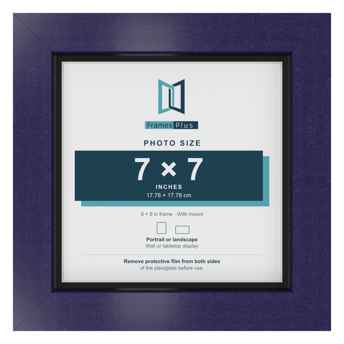 Purple 8 x 8 inch picture frame with a black mount for a 7 x 7 inch photo