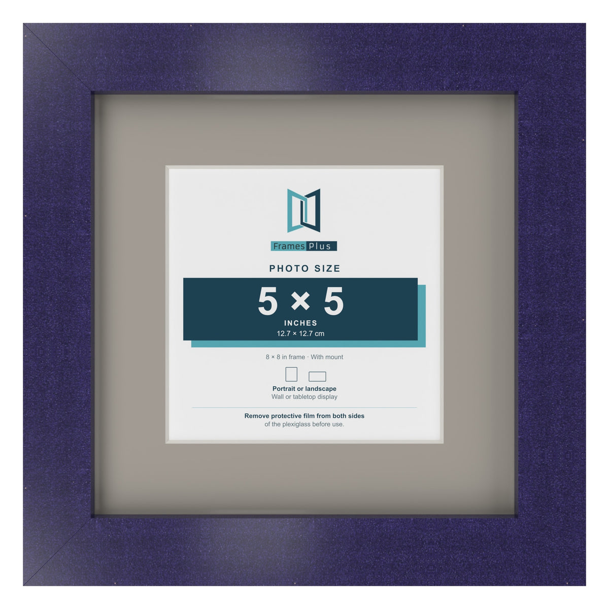 Purple 8 x 8 inch picture frame with a Dawn Grey mount for a 5 x 5 inch photo