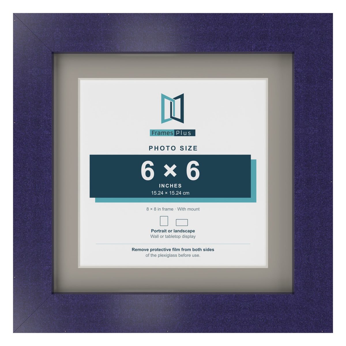 Purple 8 x 8 inch picture frame with a Dawn Grey mount for a 6 x 6 inch photo