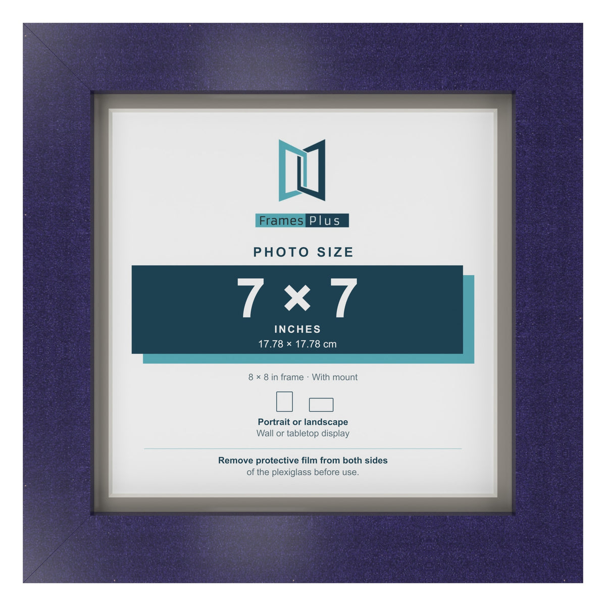 Purple 8 x 8 inch picture frame with a Dawn Grey mount for a 7 x 7 inch photo